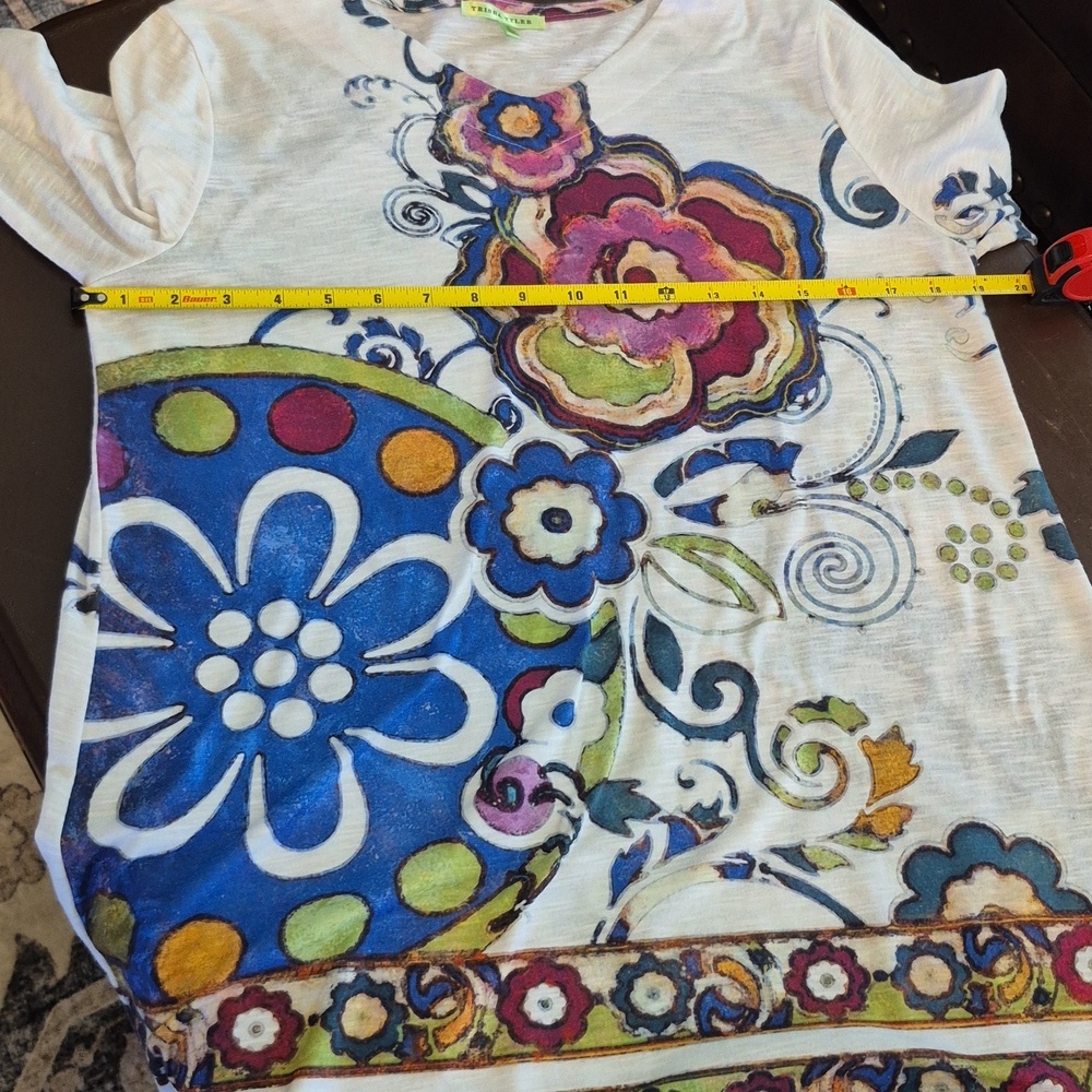 TrishaTyler"Art To Wear" Sz.S. White Floral Pattern Lightweight. SZ. S.(#1757) - Picture 6 of 12